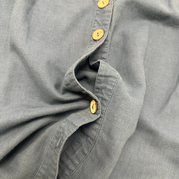 Grae Cove Navy Blue Womens L Coastal Casual Chic Linen V-Neck Button Up Blouse - Picture 5 of 8